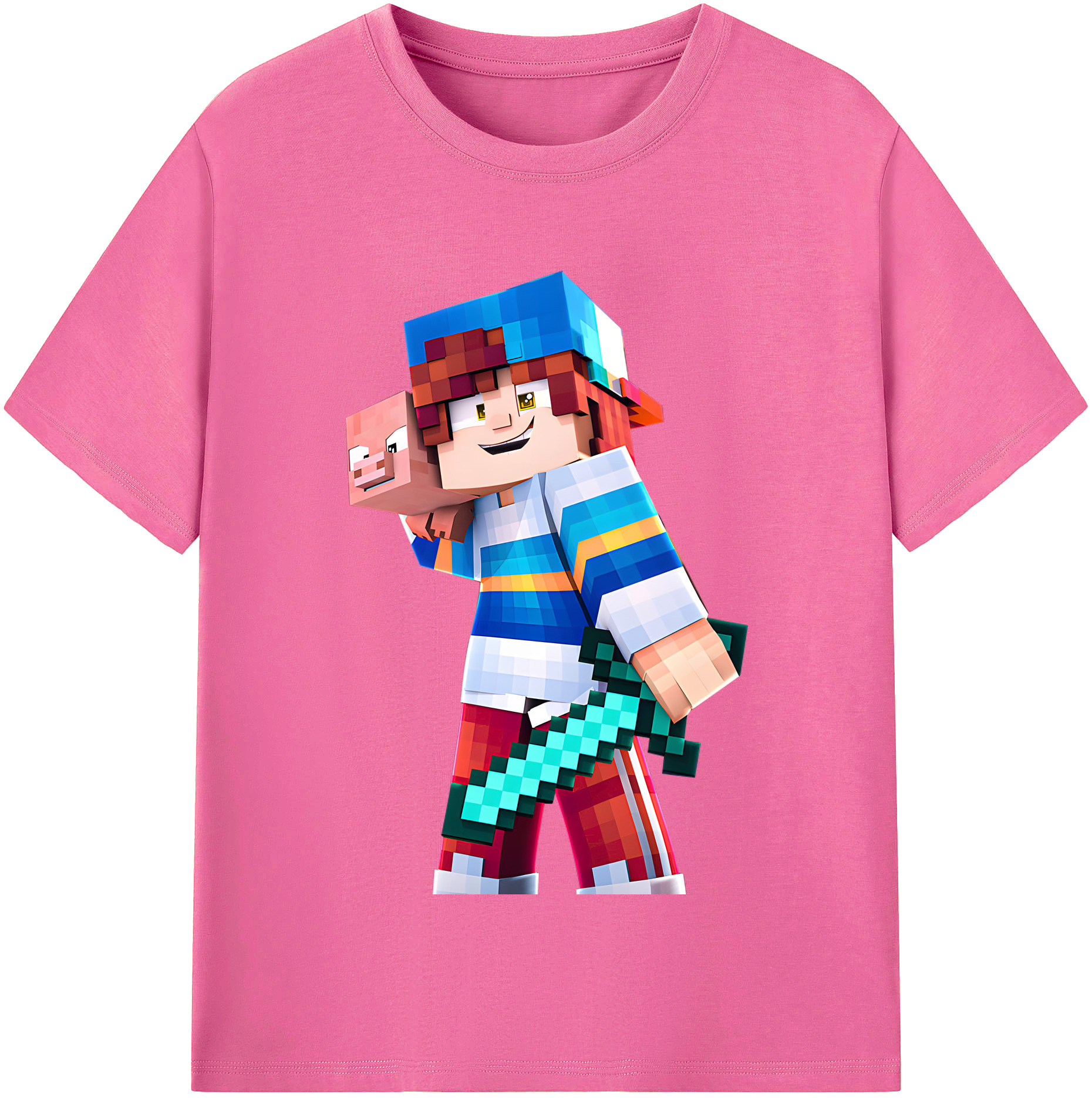 （画像用） マインクラフト ブロックの世界 Minecraft MC Block world レディースカジュアルプリントTシャツ（綿100％）